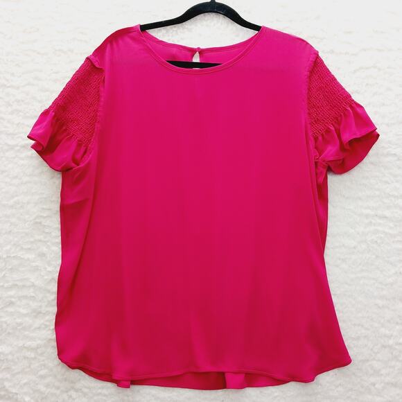 Blouse Size XL Rose Red Ruffle Sleeve Romantic Coquette Office Siren Glam Luxe - Picture 8 of 11